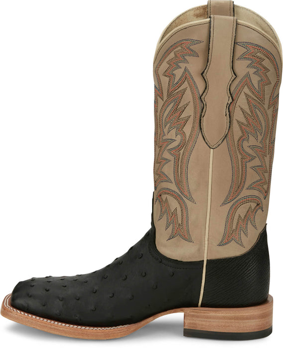 Justin Mens Doc Bar AQHA Black/Beige Full Quill Ostrich Cowboy Boots
