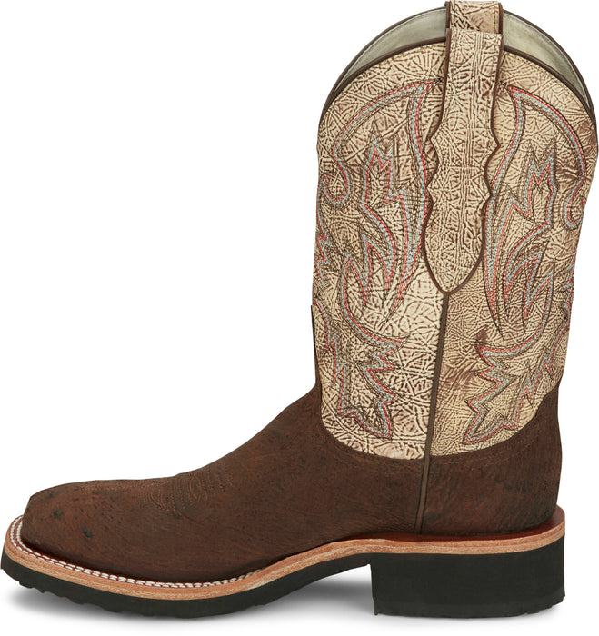 Justin Mens Peppy San Badger AQHA Kango Tobac Smooth Ostrich Cowboy Boots