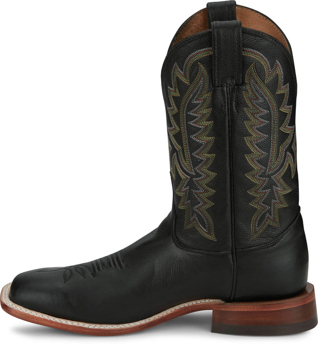 Justin Mens Poston 11in Western Jet Black Leather Bent Rail Cowboy Boots