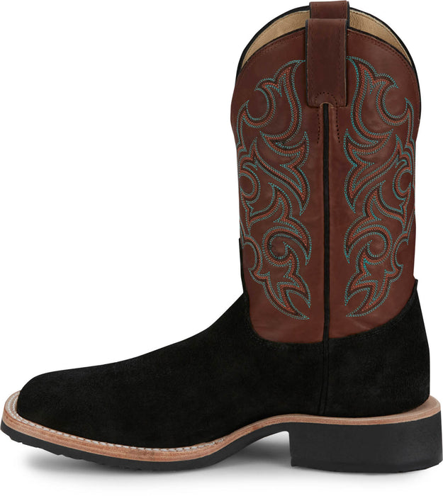 Justin Mens Alamo 11in Roughout Black Leather Bent Rail Cowboy Boots