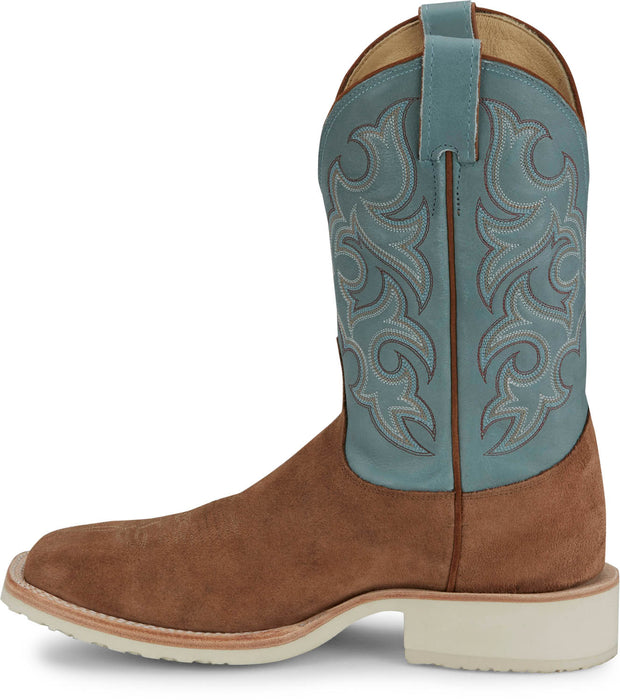 Justin Mens Alamo 11in Roughout Golden Tan/Blue Leather Bent Rail Cowboy Boots