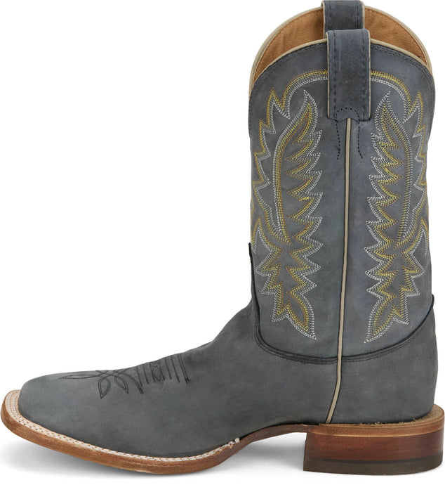 Justin Mens Rancho 11in Western Weathered Grey Leather Bent Rail Cowboy Boots
