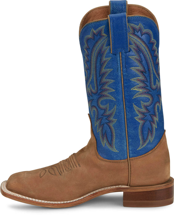 Justin Womens Peyton 11in Western Distressed Cognac/Blue Leather Cowboy Boots