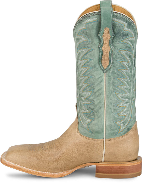 Justin Mens Burchett 13in Western Bone/Aqua Goat Leather CPX Cowboy Boots