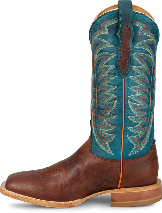Justin Mens Burchett 13in Western Brown/Blue Goat Leather CPX Cowboy Boots