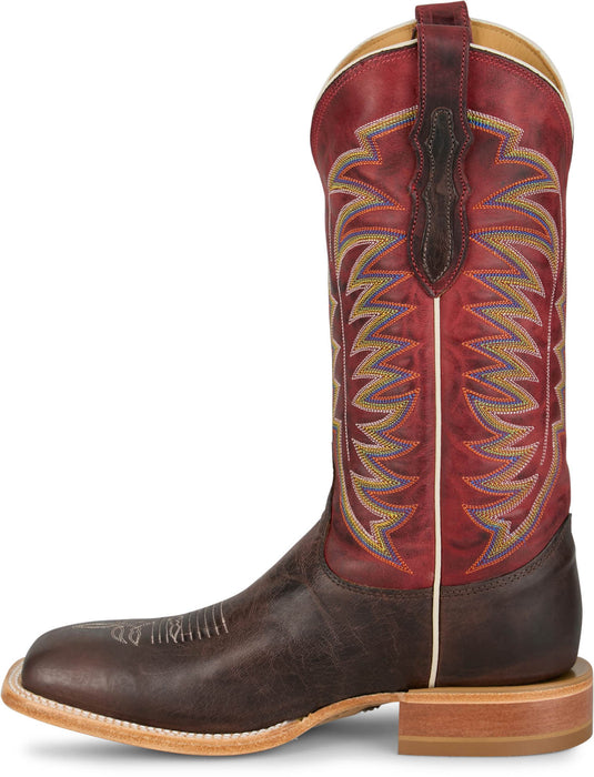 Justin Mens Burchett 13in Western Chocolate/Red Goat Leather CPX Cowboy Boots