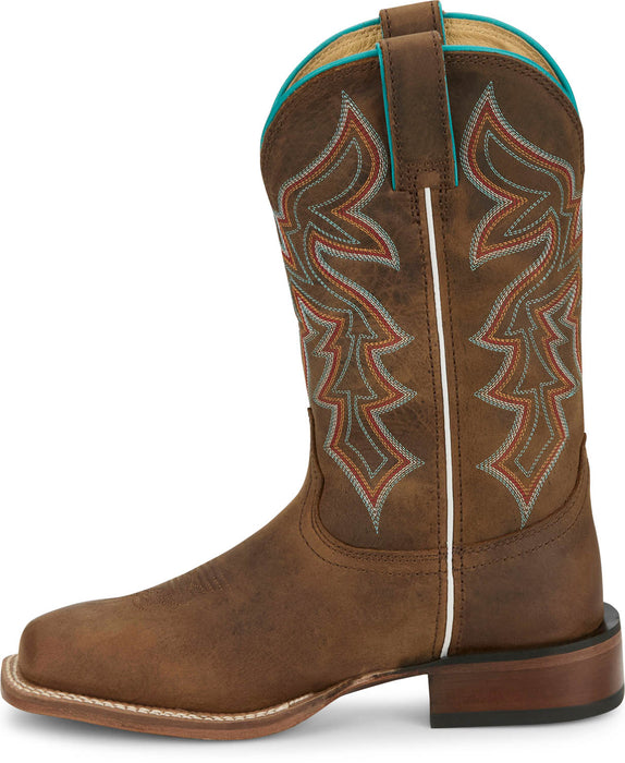 Justin Womens Miss Ellie Taupe Leather Frontier Cowboy Boots