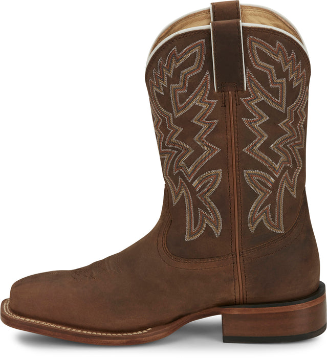 Justin Mens Jackpot 11in Western Walnut Leather Frontier Cowboy Boots