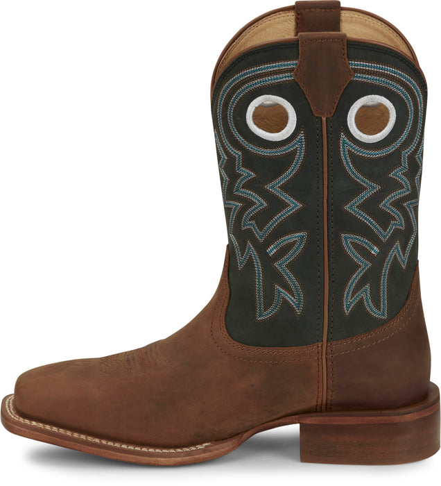 Justin Mens Big News 11in Western Pecan Leather Frontier Cowboy Boots