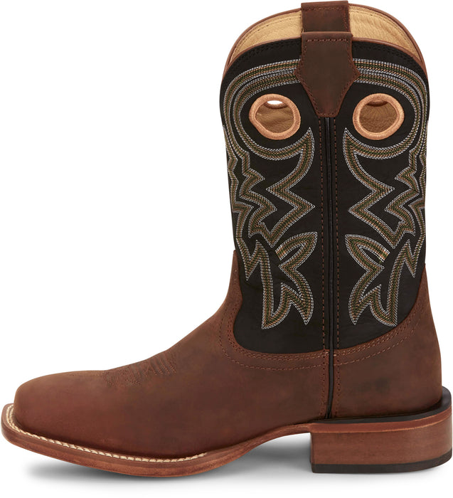 Justin Mens Big News 11in Western Walnut Leather Frontier Cowboy Boots