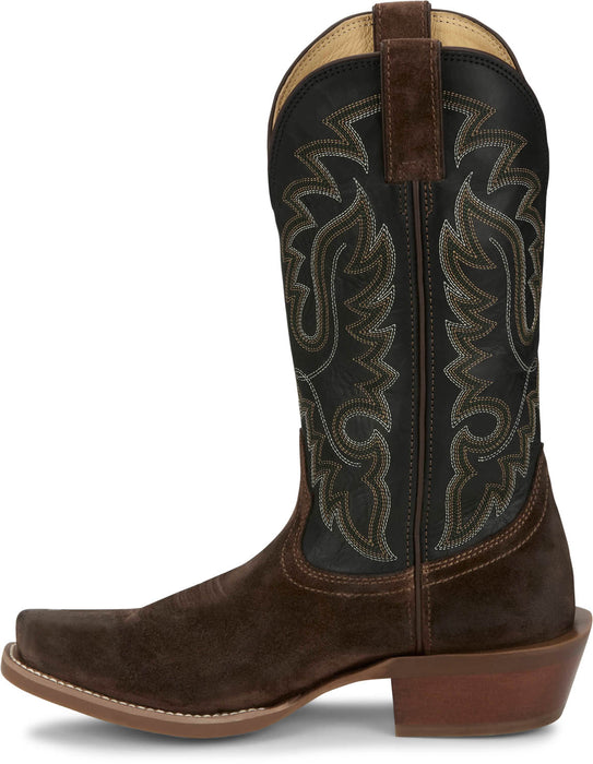 Justin Mens Cowboy Town 13in Western Chocolate Suede Frontier Cowboy Boots