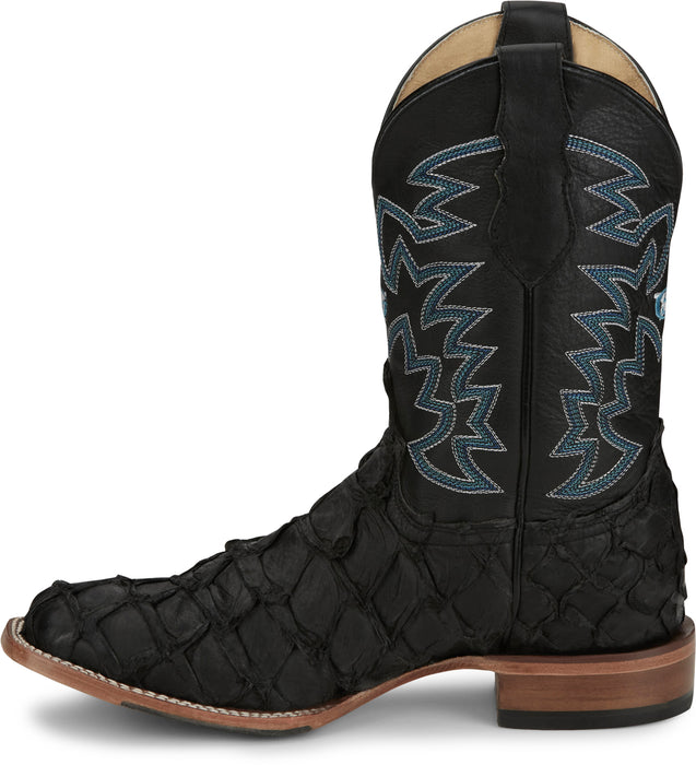 Justin Mens Ocean Front 11in Inky Black Pirarucu George Strait Cowboy Boots