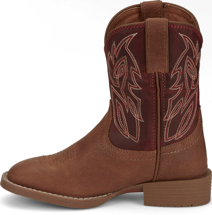 Justin Kids Unisex Canter Junior Roasted Cognac Leather Cowboy Boots
