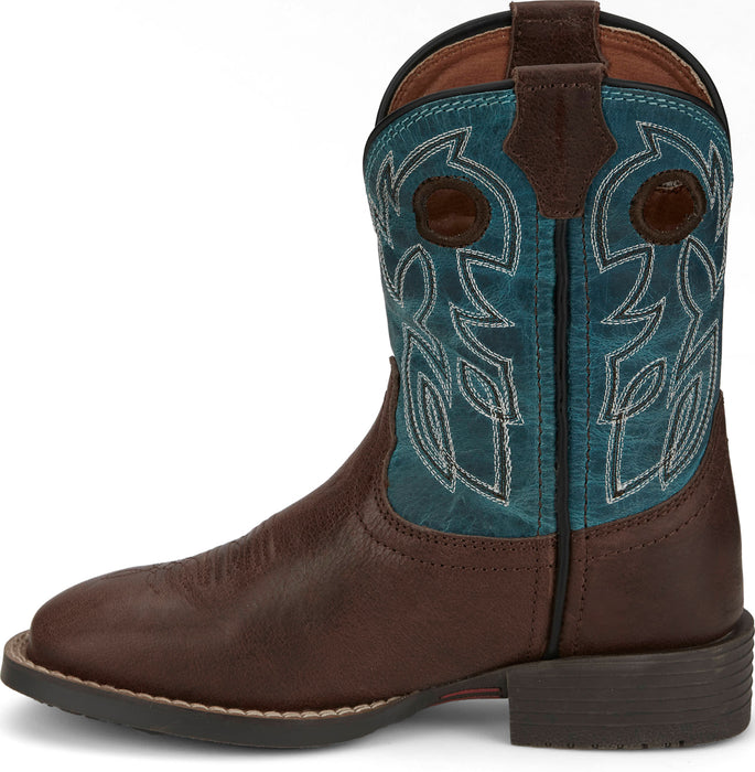 Justin Kids Unisex Bowline Junior Walnut/Blue Leather Cowboy Boots