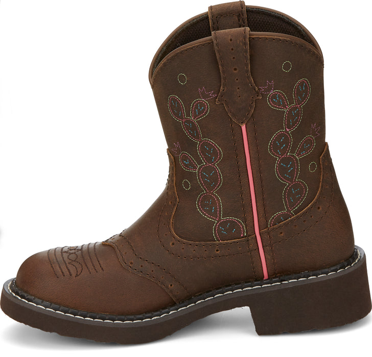 Justin Gypsy Round Brown Glitzi Kids Leather Cowboy Boots
