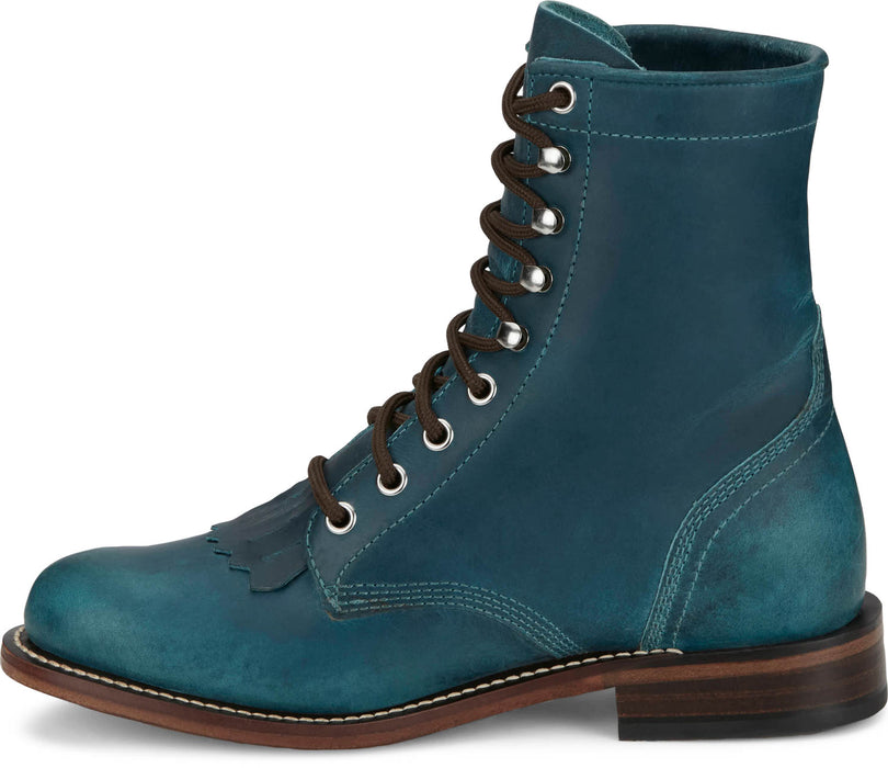 Justin Mens McKean 7in Lace-Up Roper Turquoise Leather Work Boots