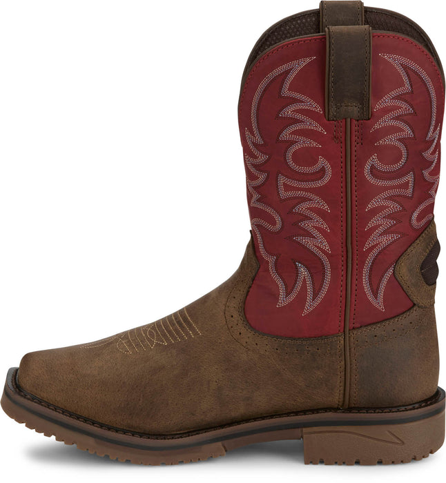 Justin Mens Thorn 11in MetGuard WP CT Peanut/Red Leather Work Boots