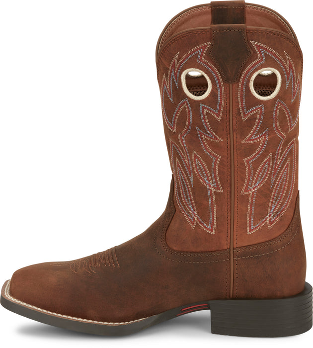 Justin Mens Bowline 11in Western Pecan Water Buffalo Cowboy Boots