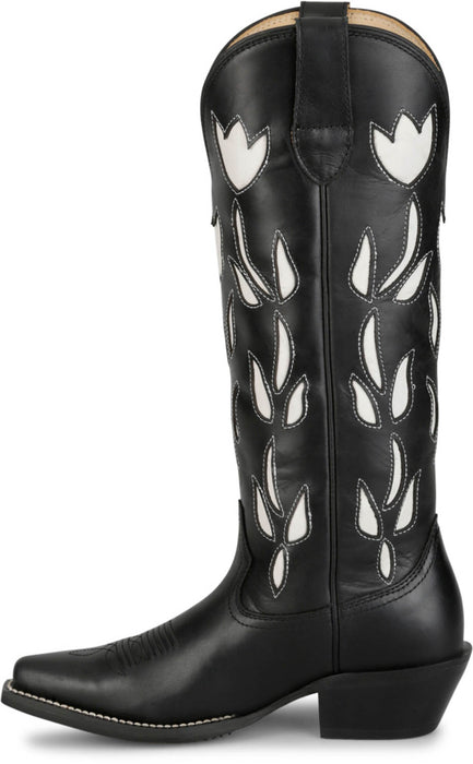 Justin Womens May 15in Western Black Cowhide Cowboy Boots