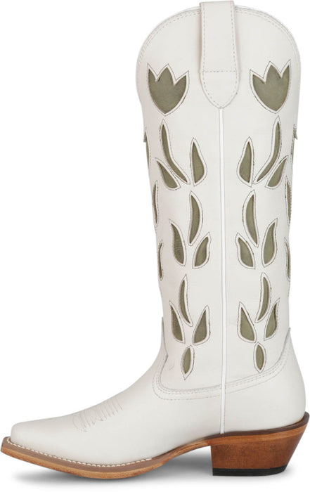 Justin Womens May 15in Western Vintage White Cowhide Cowboy Boots
