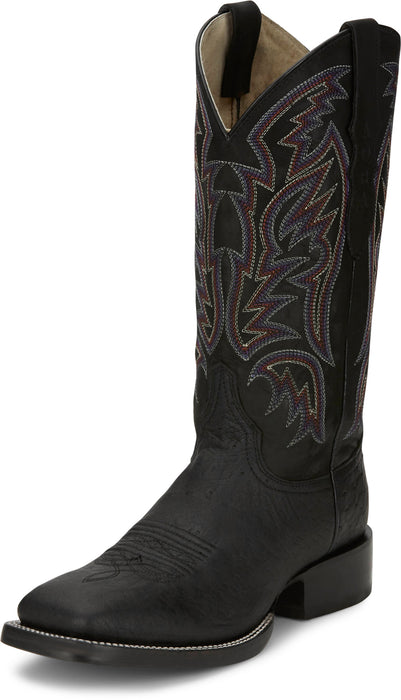 Justin Mens Three Bars AQHA Black Smooth Ostrich Cowboy Boots