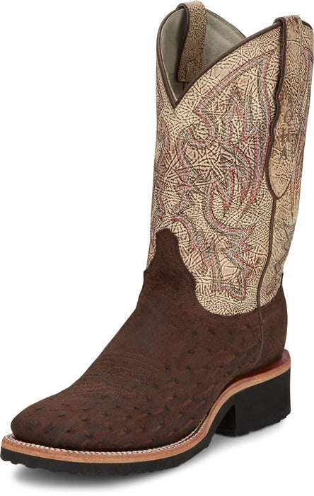 Justin Mens Peppy San Badger AQHA Kango Tobac Smooth Ostrich Cowboy Boots