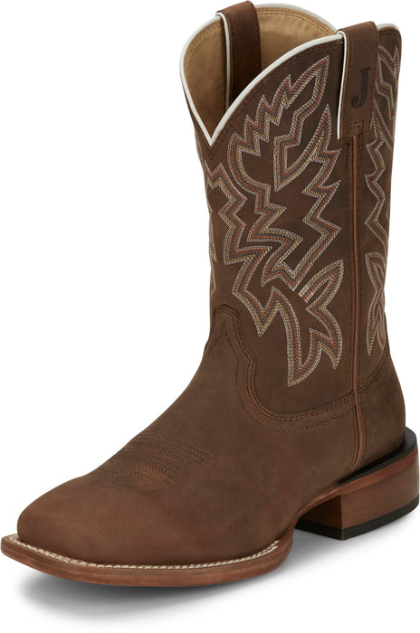 Justin Mens Jackpot 11in Western Walnut Leather Frontier Cowboy Boots