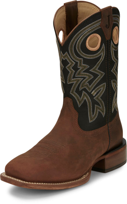 Justin Mens Big News 11in Western Walnut Leather Frontier Cowboy Boots