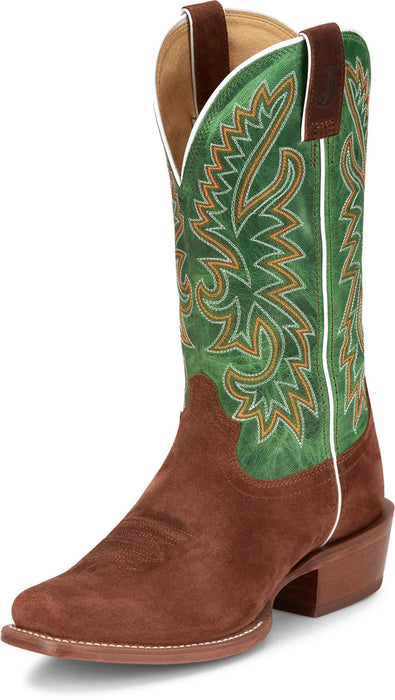 Justin Mens Jimmy 13in Western Sedona/Green Leather Frontier Cowboy Boots