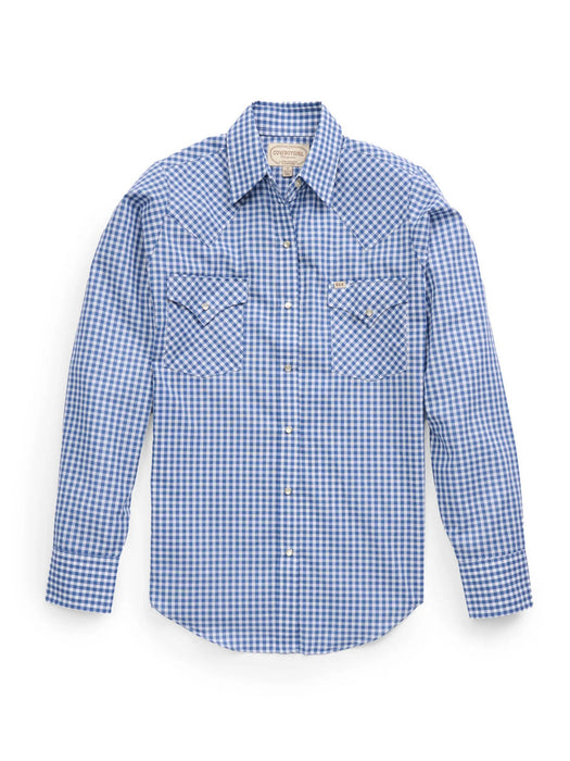 Ely and Walker Womens Granddaddy Gingham Snap Blue Poly/Cotton L/S Shirt