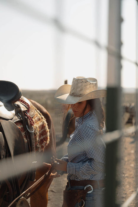 Ely and Walker Womens Granddaddy Gingham Snap Blue Poly/Cotton L/S Shirt