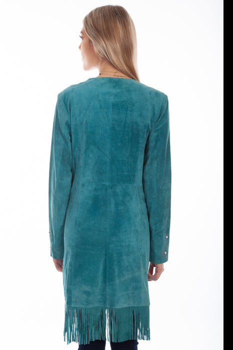 Scully Womens Dark Turquoise Leather Fringe Coat Jacket