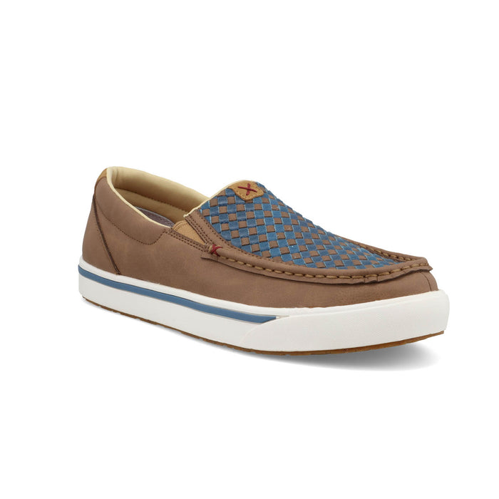 Twisted X Mens Kicks Woven Toasted Coconut/Blue Steel Leather Slip-On Shoes