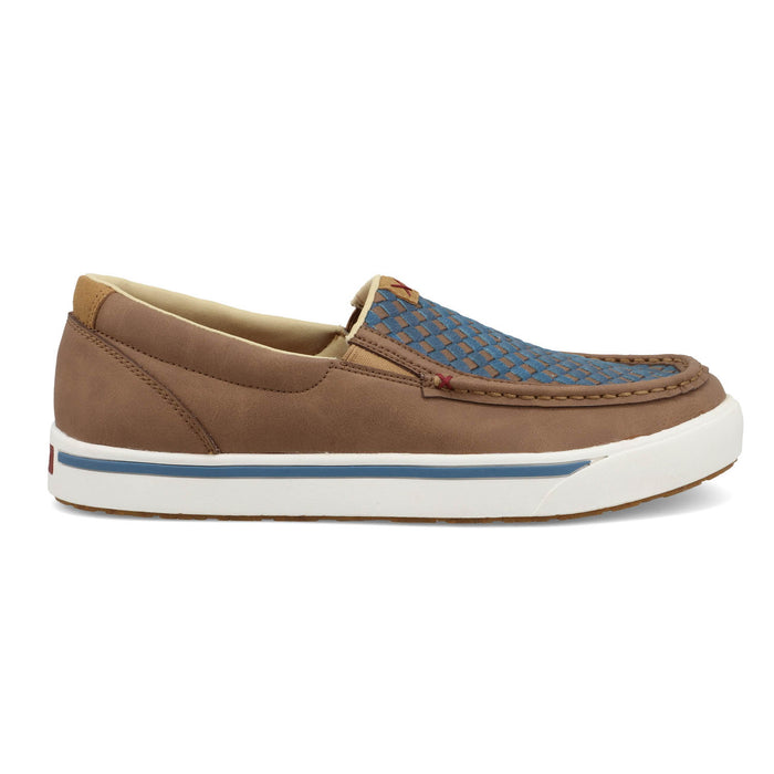 Twisted X Mens Kicks Woven Toasted Coconut/Blue Steel Leather Slip-On Shoes