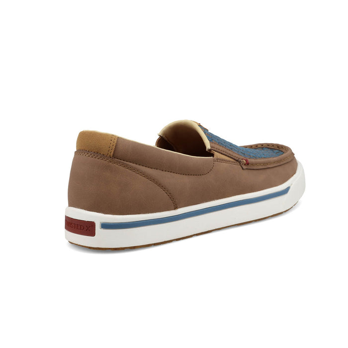 Twisted X Mens Kicks Woven Toasted Coconut/Blue Steel Leather Slip-On Shoes