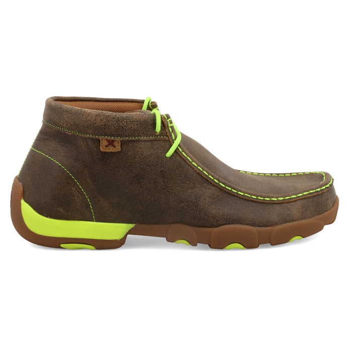 Twisted X Mens Driving Moc Bomber/Neon Yellow Leather Chukka Boots