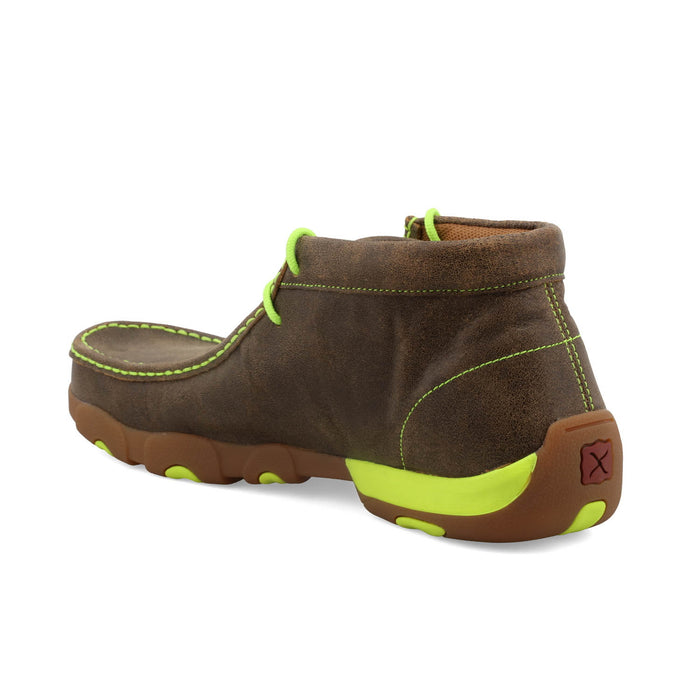 Twisted X Mens Driving Moc Bomber/Neon Yellow Leather Chukka Boots