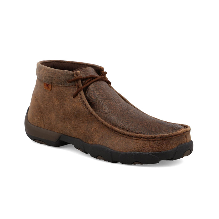 Twisted X Mens Driving Moc Tooled Brown Leather Chukka Boots