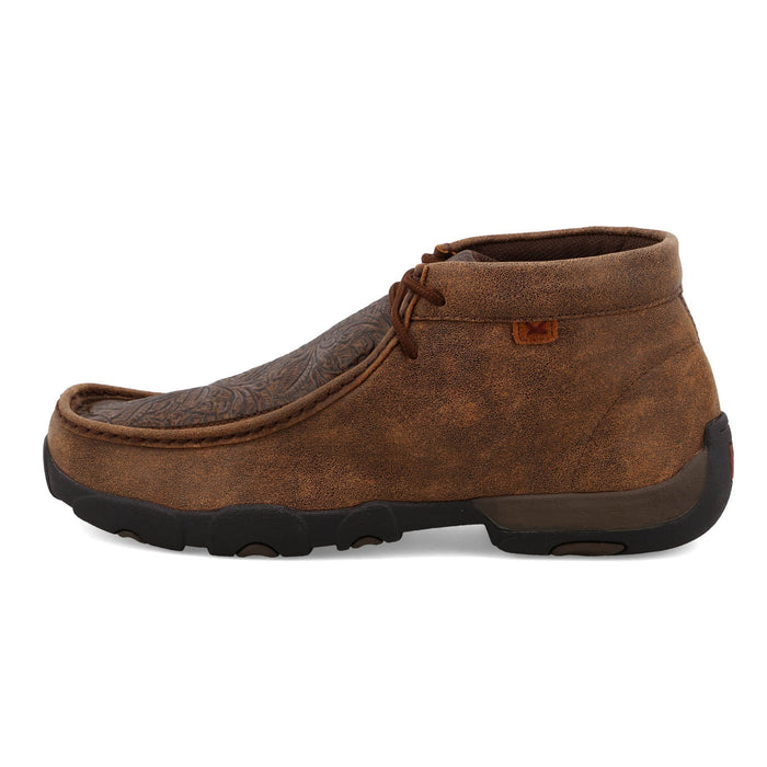 Twisted X Mens Driving Moc Tooled Brown Leather Chukka Boots