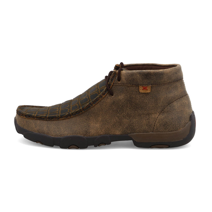 Twisted X Mens Driving Moc Caiman Brown Leather Chukka Boots