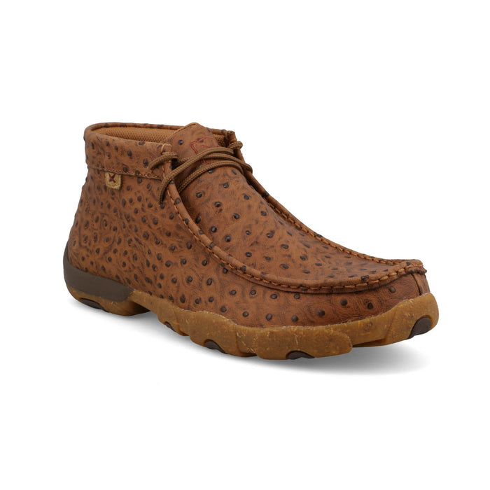 Twisted X Mens Driving Moc Ostrich Cognac Leather Chukka Boots