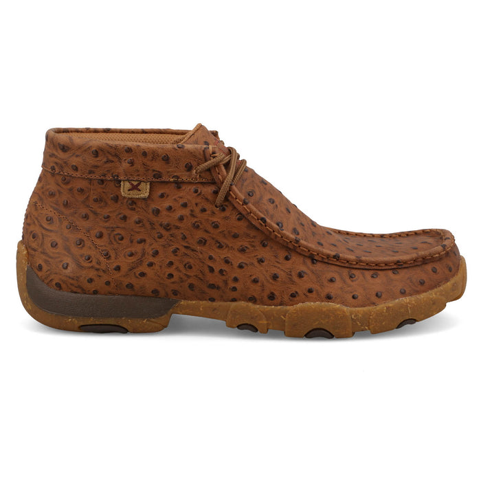 Twisted X Mens Driving Moc Ostrich Cognac Leather Chukka Boots