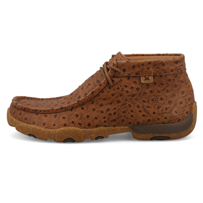 Twisted X Mens Driving Moc Ostrich Cognac Leather Chukka Boots