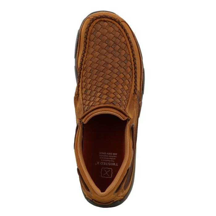 Twisted X Mens Driving Moc Woven Oiled Saddle/Brown Leather Slip-On Shoes