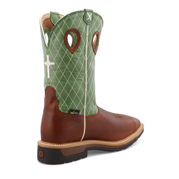 Twisted X Mens 12in Western ST MetGuard Cognac/Lime Leather Cross Work Boots