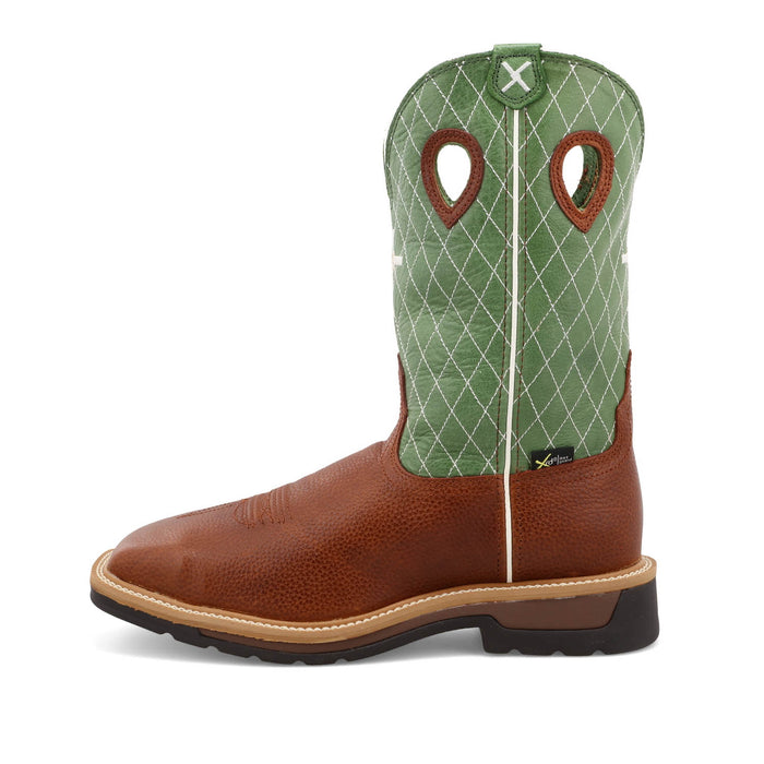 Twisted X Mens 12in Western ST MetGuard Cognac/Lime Leather Cross Work Boots