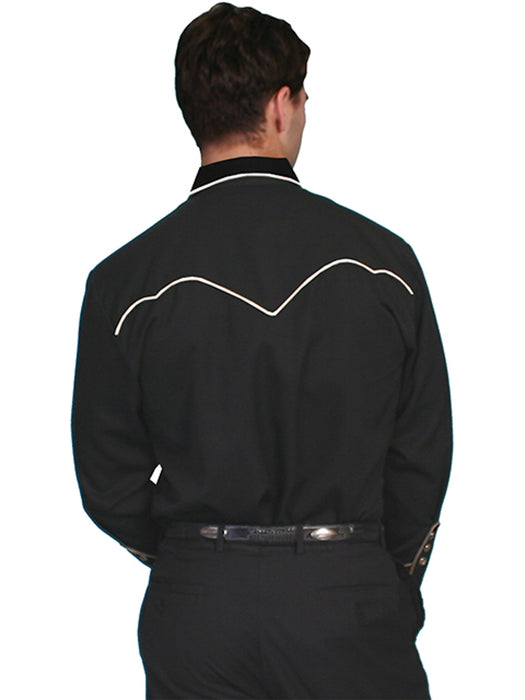 Scully Mens Black Cream Polyester Western Piping L/S Shirt