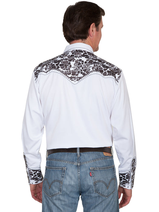 Scully Mens Pewter Poly/Rayon Tooled Floral L/S Shirt