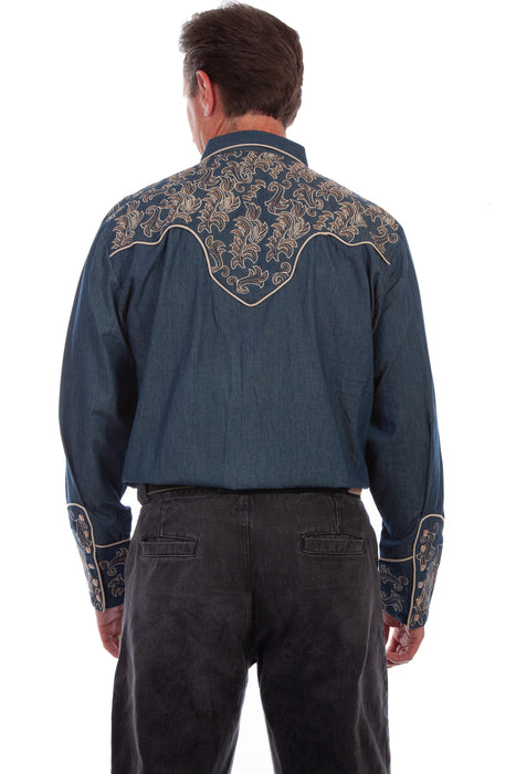 Scully Mens Denim 100% Cotton Leafy Scroll L/S Shirt