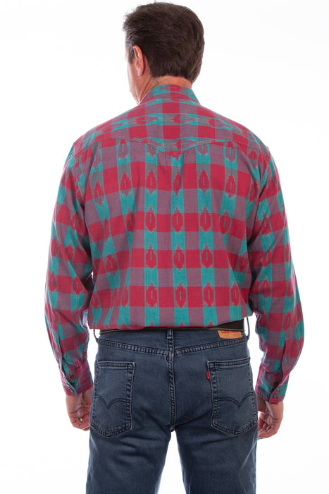 Scully Mens Turquoise/Red 100% Cotton Signature Check L/S Shirt